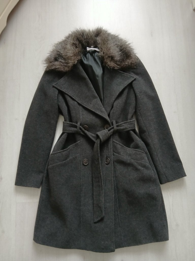 Grijse Mantel Maat 38 ZGAN, Kleding | Dames, Ophalen of Verzenden, Zo goed als nieuw, Maat 38/40 (M), Zwart