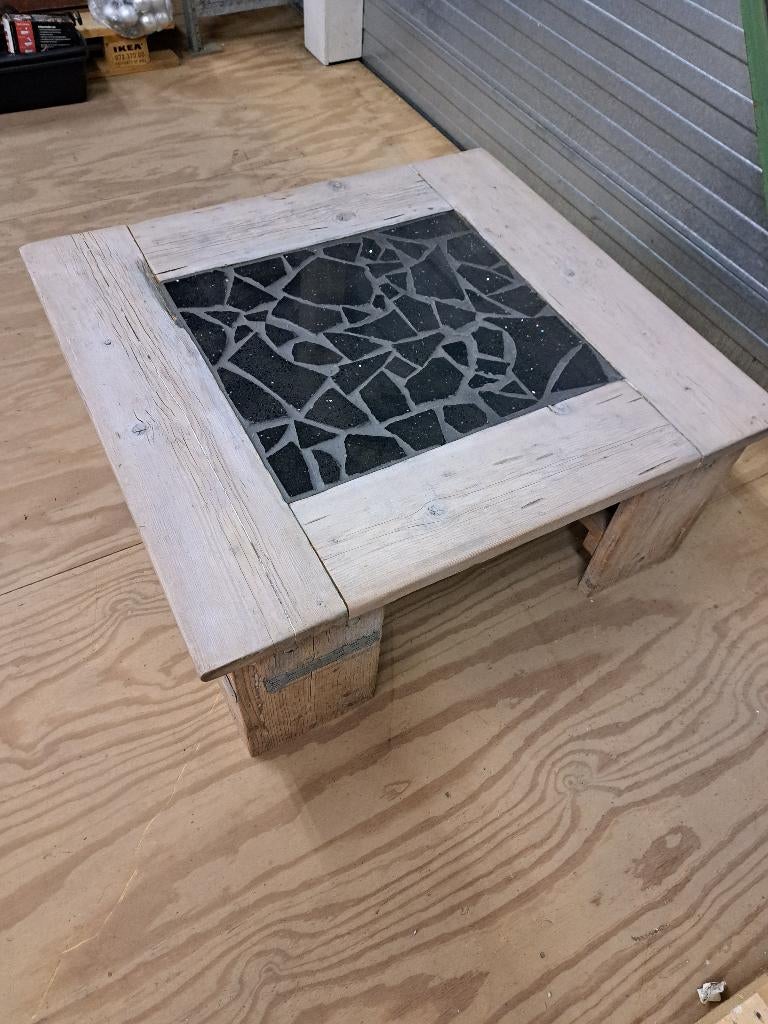 Te koop: salontafel hout/ natuursteen, Ophalen, Minder dan 50 cm, 50 tot 100 cm, Zo goed als nieuw