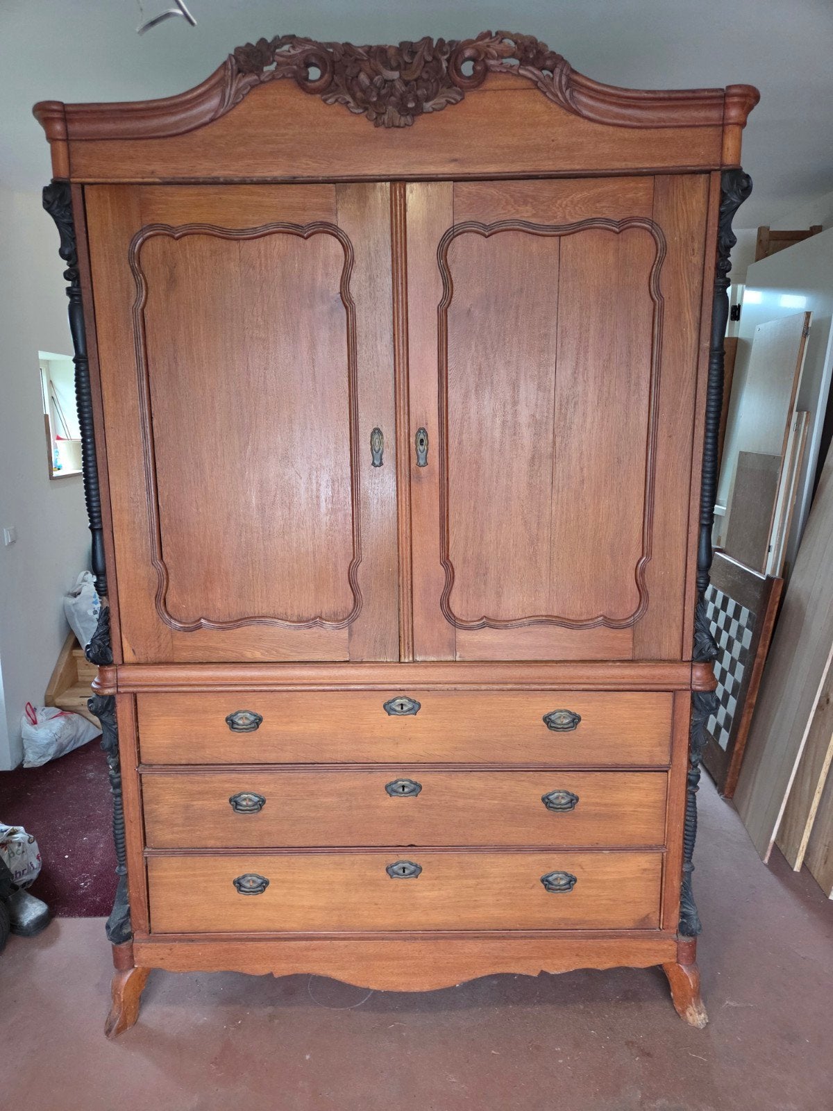 antieke eikenhout biedermeierkast, kast cabinet, Ophalen