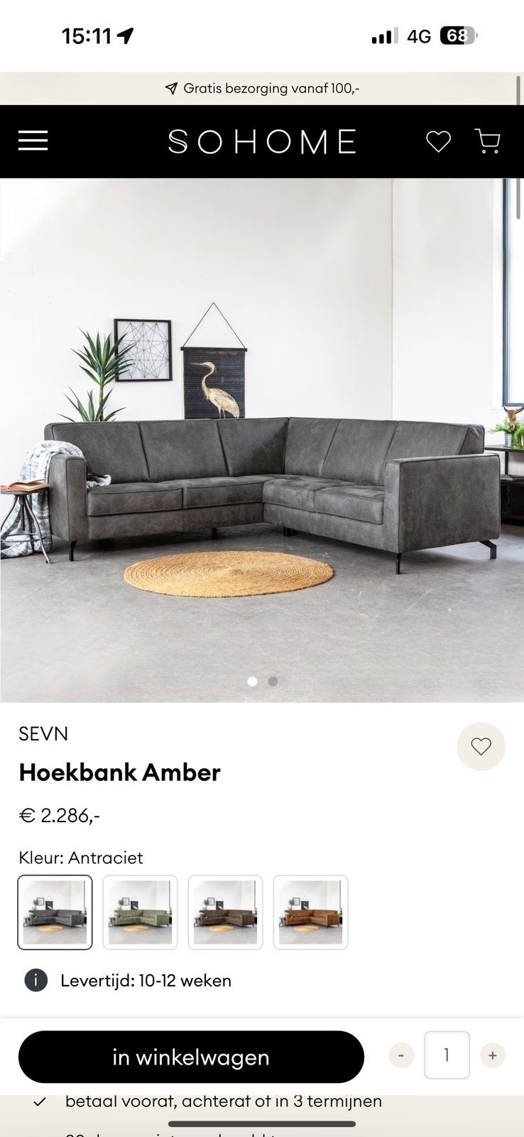 ZGAN | SEVN Hoekbank Amber Microleer - Antraciet - 230 x 225, Huis en Inrichting, -, -, Kwaliteit hoekbank microleer compact tijdloos antraciet modern