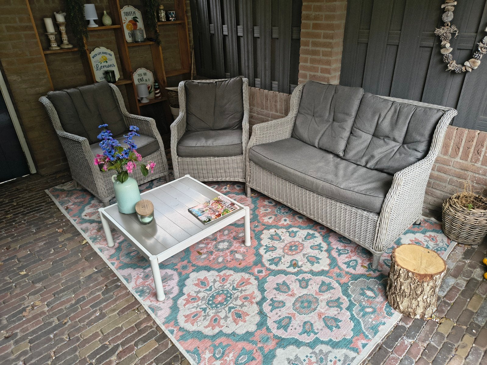 Complete Wicker Loungeset met Kussens, Tuin en Terras, Tuinsets en Loungesets, Ophalen, 4 zitplaatsen, Gebruikt, Loungeset