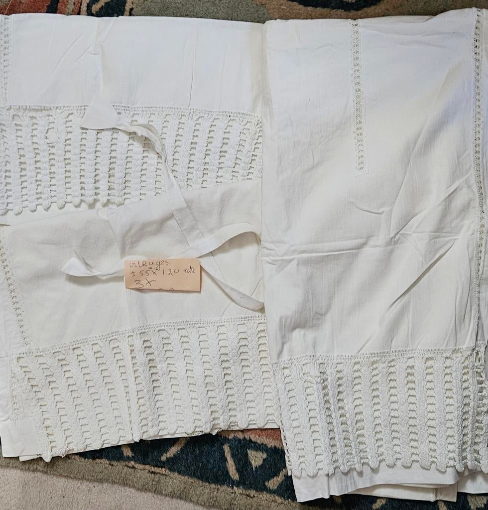 Vintage linnen brocante en gehaakte items: lakens, valletjes, Antiek en Kunst, Ophalen of Verzenden
