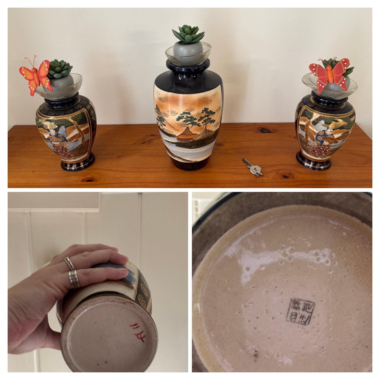 Set van 3 Vintage Japanse Vazen met Landschap en Figuren, Antiek en Kunst, Ophalen