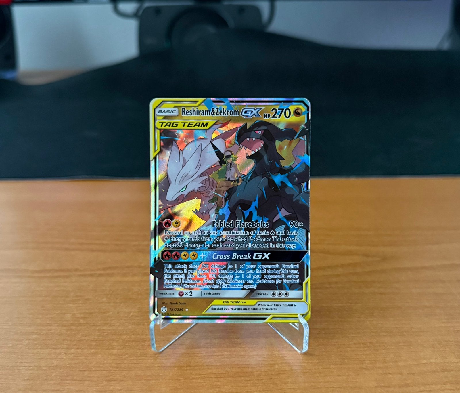 Reshiram & Zekrom GX #157 | GD/EX | Cosmic Eclipse, Ophalen of Verzenden, Zo goed als nieuw