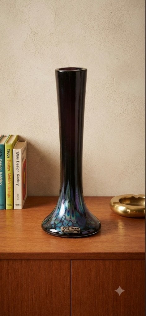 Vintage Eisch Glaskunst Vaas 'Peacock Eye' – Jaren 60, Antiek en Kunst, Ophalen of Verzenden