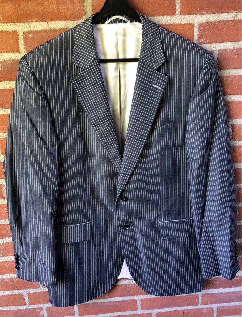 Nieuw Scabal gestreept jasje/ blazer Katoen/ Llinnen Mr 52R, Ophalen of Verzenden, Zo goed als nieuw, Maat 52/54 (L), Grijs