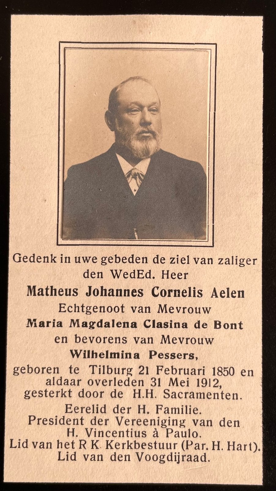 Matheus Johannes Cornelis Aelen 1850 Tilburg, Ophalen of Verzenden