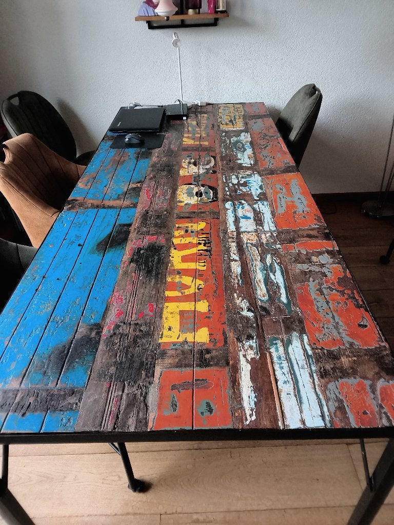 Bijzondere eetkamertafel, Ophalen, Teakhout, 200 cm of meer, 50 tot 100 cm