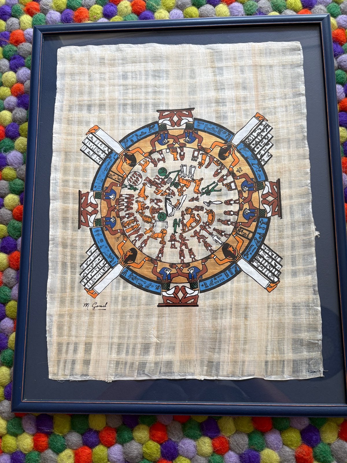 Handgeschilderde Egyptische jaarweergave op Papyrus, Antiek en Kunst, Kunst | Niet-Westerse kunst, Afrika, Ophalen, Schilderij