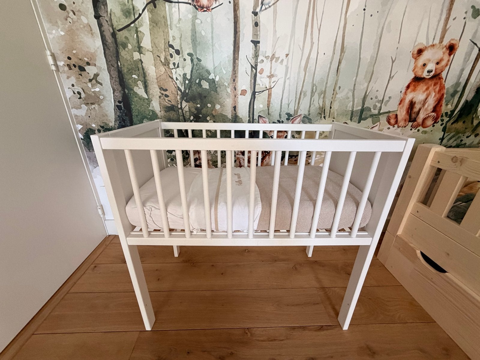 Mooi wit houten wiegje 40x80 cm met nieuw matras, Ophalen, Zo goed als nieuw, Wieg
