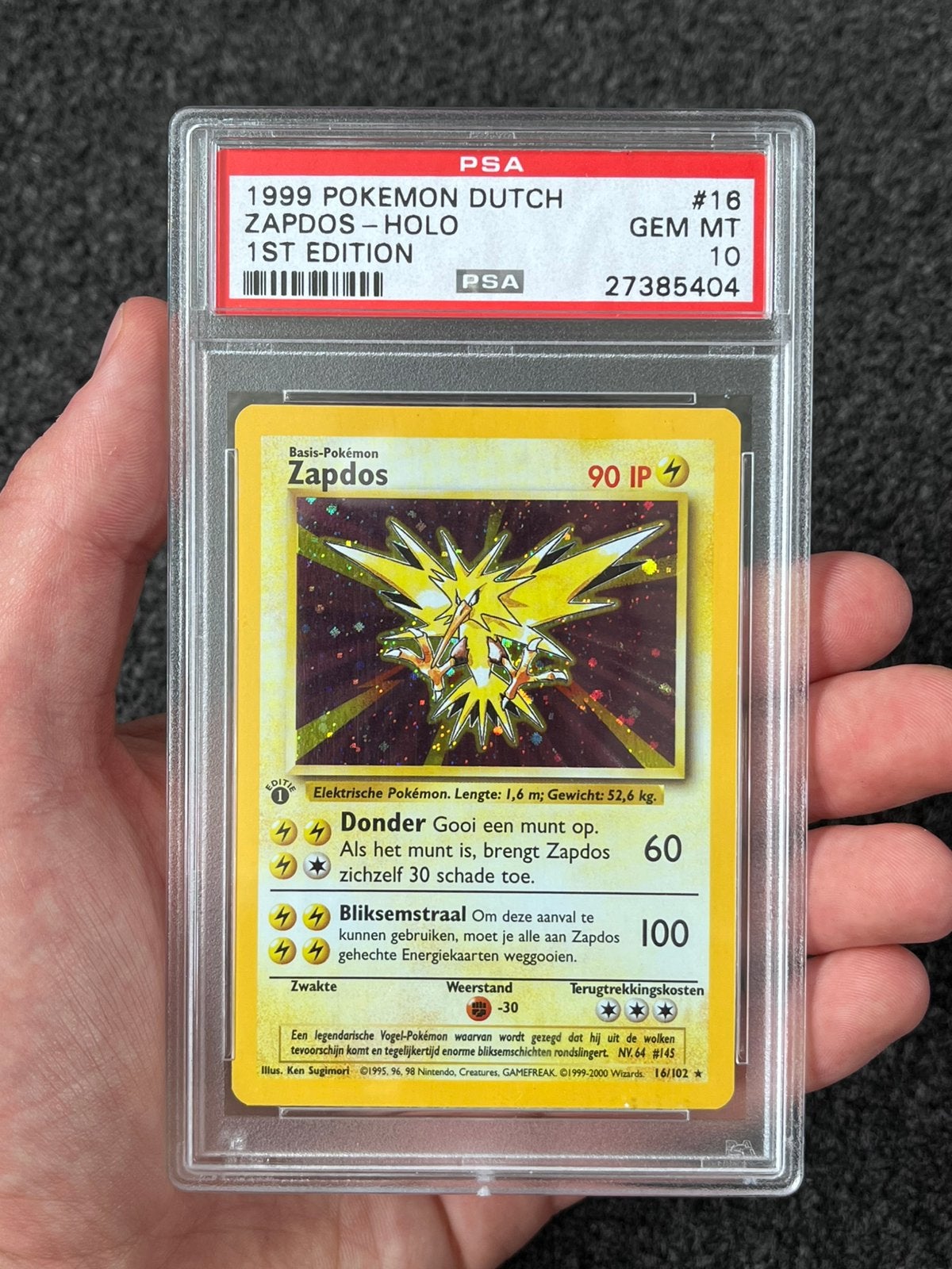 Pokémon PSA 10 Dutch 1st Ed. Zapdos Holo Base set (POP 9!) 2, Ophalen of Verzenden, Nieuw, Losse kaart, Foil