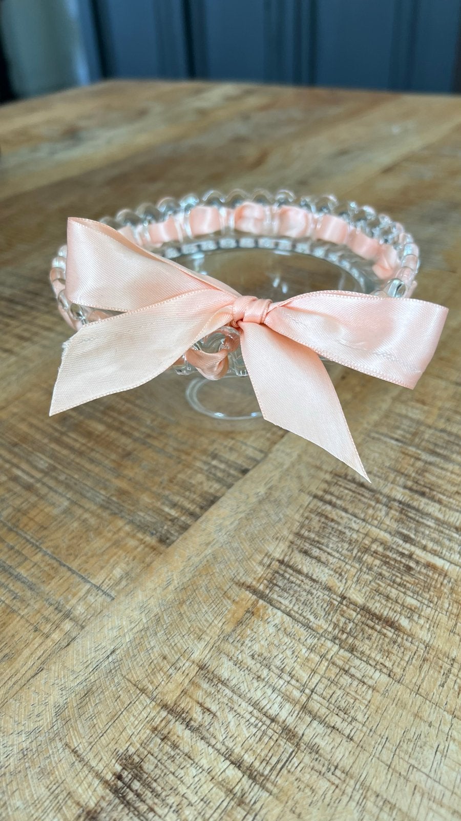 Glazen schaal met roze lint, Ophalen of Verzenden