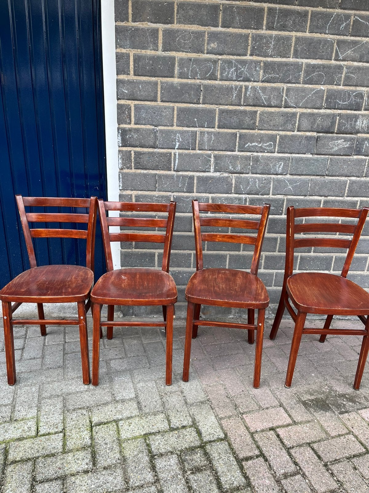 4 houten keukenstoelen, Huis en Inrichting, Stoelen, Ophalen, Gebruikt, Bruin