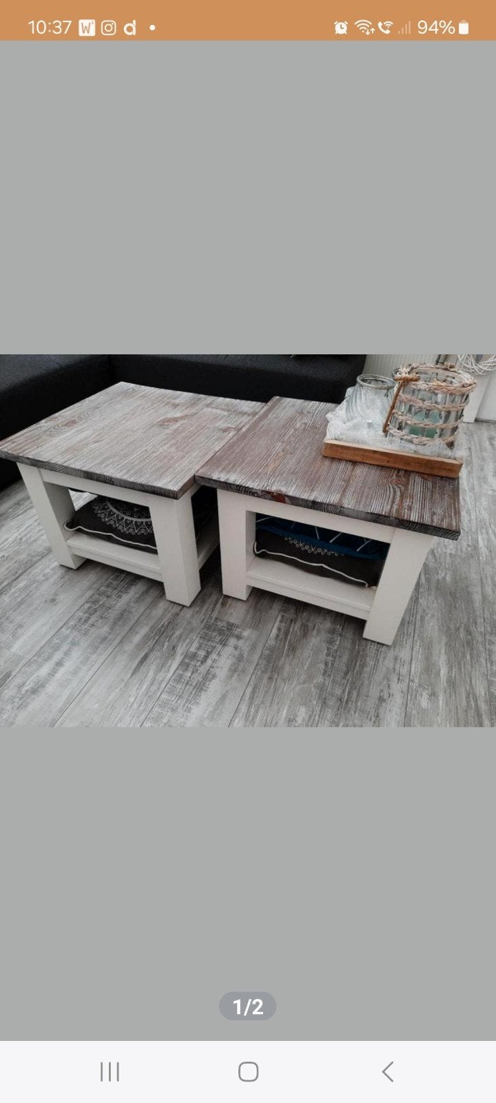 2 Houten Salontafels met opberglade en onderblad 60x60, Ophalen, 50 tot 100 cm, Vierkant, 50 tot 100 cm