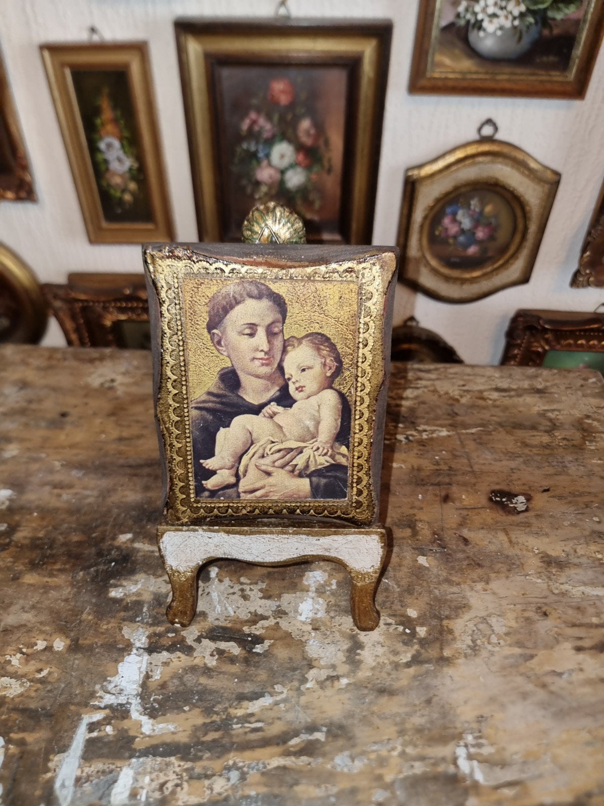 Florentijns Italiaans houten paneeltje lijstje met prent A7, Ophalen of Verzenden