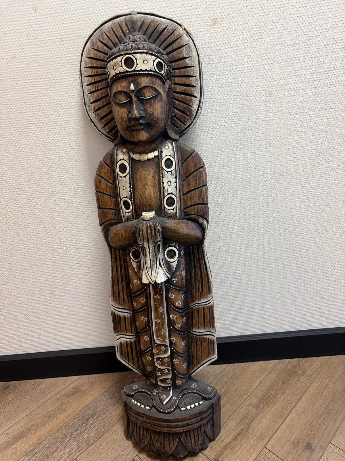 Houten Boeddha Beeld - 100 cm hoog, Antiek en Kunst, Ophalen of Verzenden, Handgemaakt, 1 meter - 2 meter, Beeld