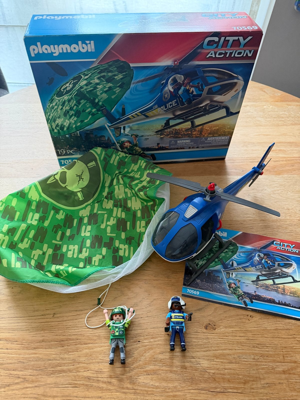 Playmobil City Action Politiehelikopter met Parachutist, Gebruikt, Complete set, Voertuig, Ophalen of Verzenden