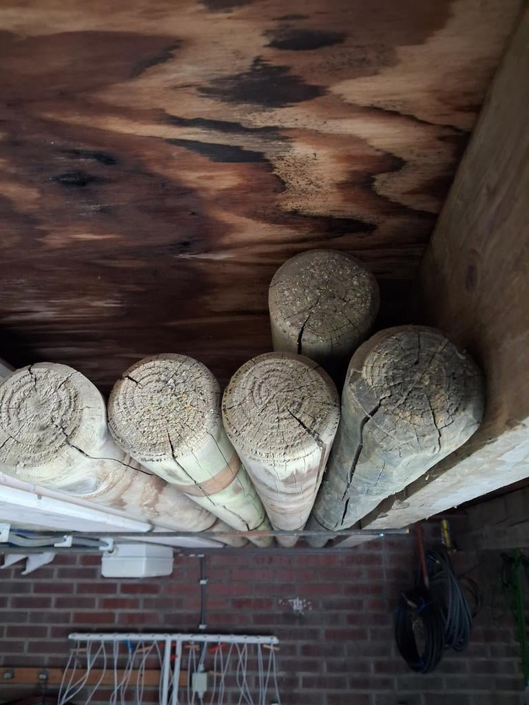 5 geïmpregneerde boompalen met punt, rond 8 cm x 253 cm, Tuin en Terras, Palen, Balken en Planken, Ophalen, Nieuw, 250 cm of meer