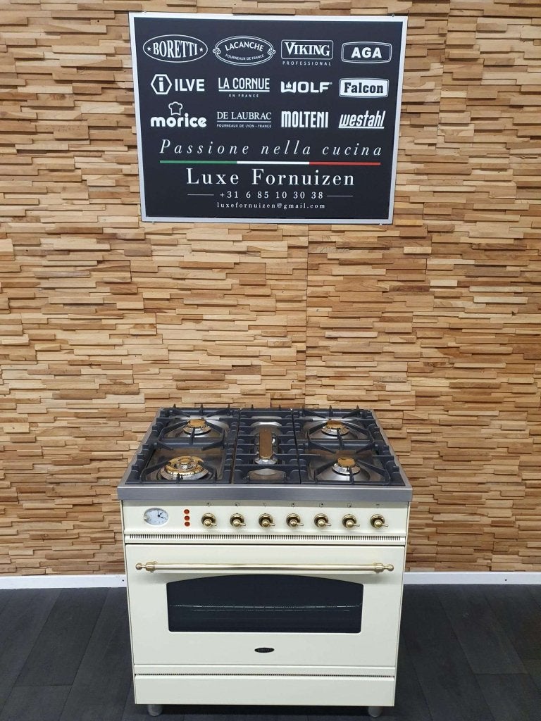 Boretti Fornuis 80cm crème en messing GASOVEN 5 pits, Niet ingevuld, 60 cm of meer, Niet ingevuld, Ophalen of Verzenden