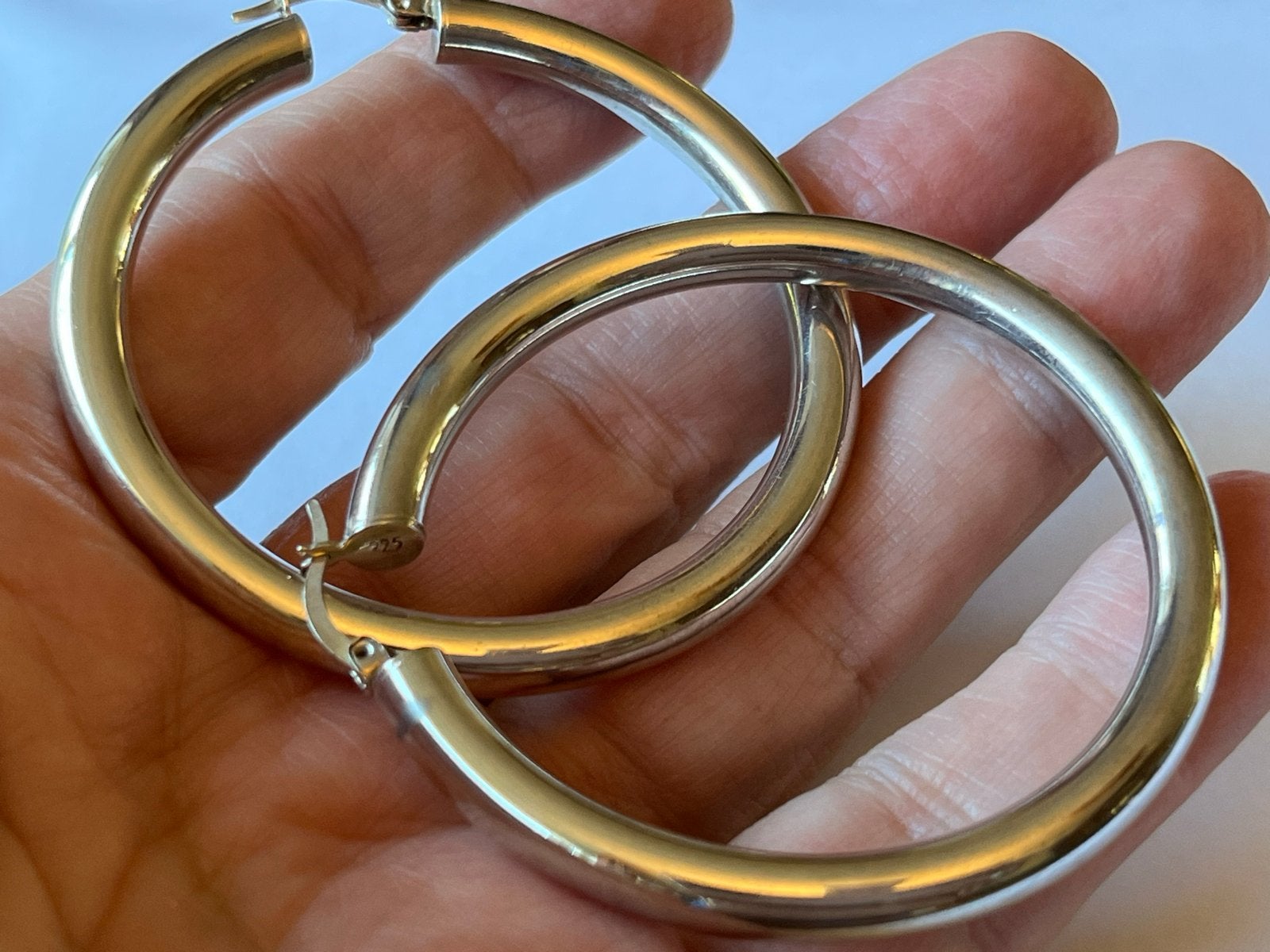 Grote Zilveren Creolen - 6 cm Lengte, 0,5 cm Diameter, Sieraden, Tassen en Uiterlijk, Oorbellen, Hangers, Verzenden, Zo goed als nieuw