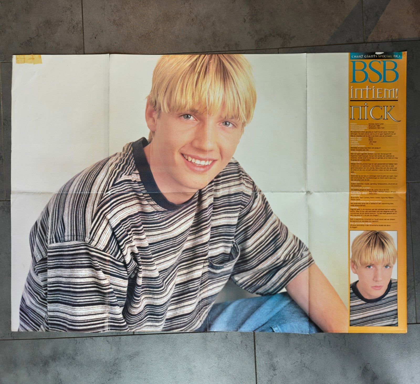 Backstreet Boys - Nick Carter XXL poster (1997), Gebruikt, Rechthoekig Liggend, Ophalen of Verzenden, A1 t/m A3