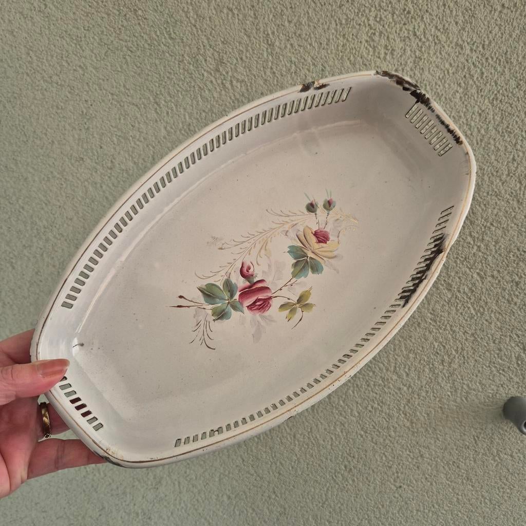 Oude emaille broodschaal, fruitschaal, Ophalen of Verzenden