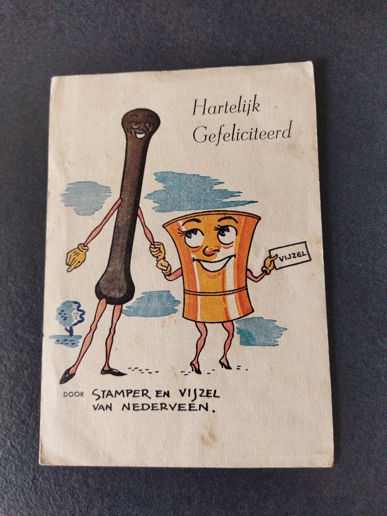 Vintage ansichtkaart Nederveen Stamper Vijzel, Ophalen of Verzenden, 1940 tot 1960, Gelopen, Overige thema's