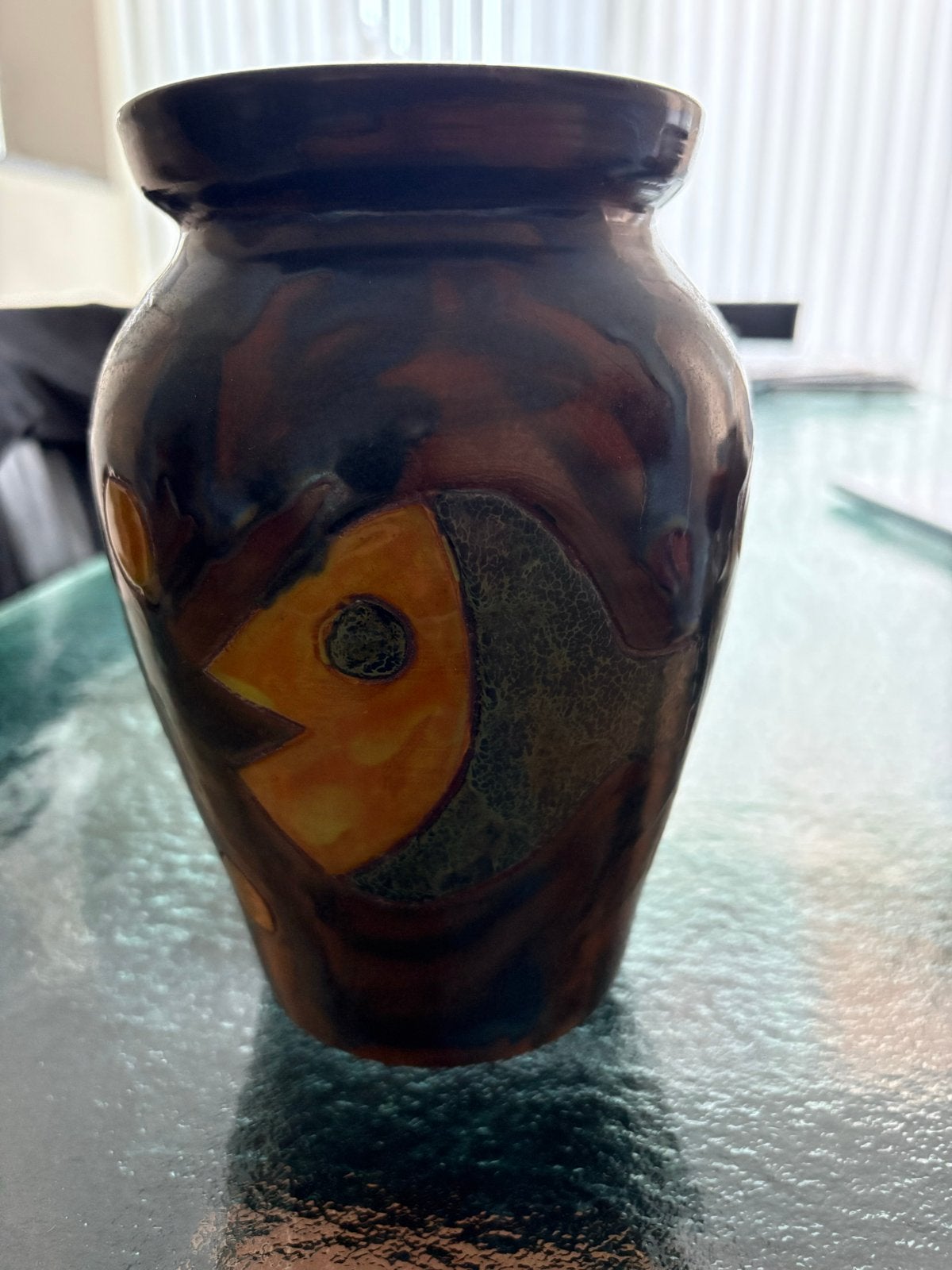 Vintage aardewerk vaas met vismotief Henk Potters jaren 70, Ophalen of Verzenden