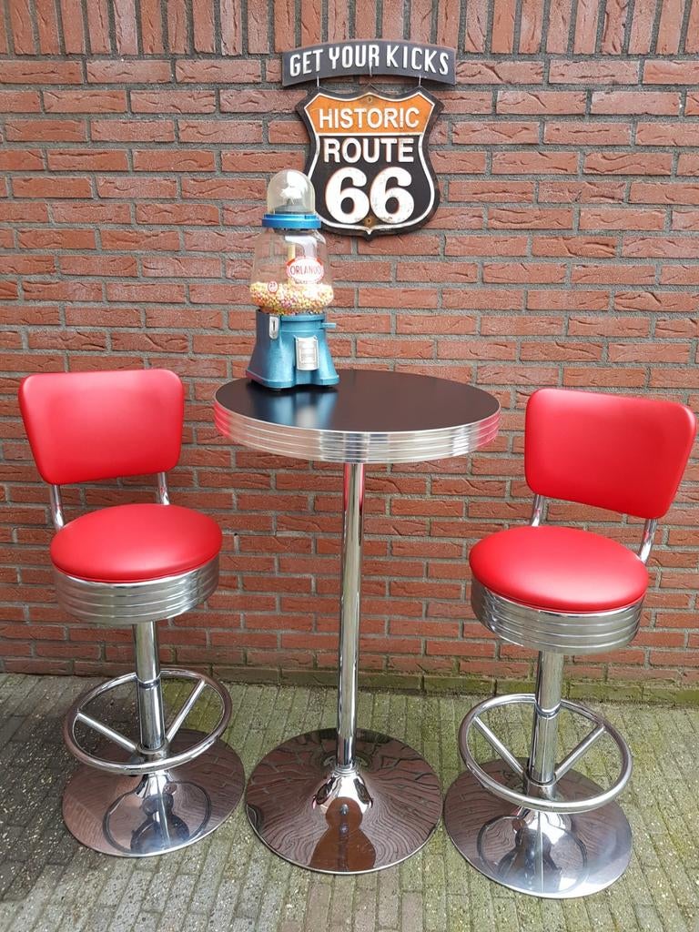 FIFTIES SIXTIES AMERIKAANSE CASINO BARKRUKKEN MET RUGLEUNING, Ophalen, 60 tot 90 cm, Met voetsteun, Zo goed als nieuw