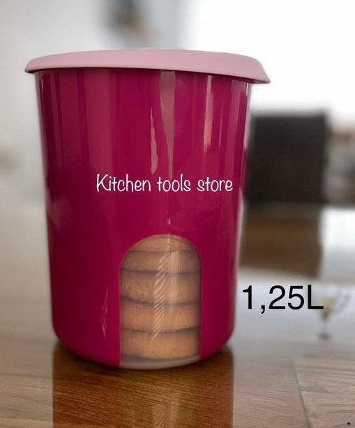 Tupperware 1,25l beschuit rijstwafels bewaardoos voorraadbus, Paars, Nieuw, Ophalen of Verzenden, Bus of Trommel