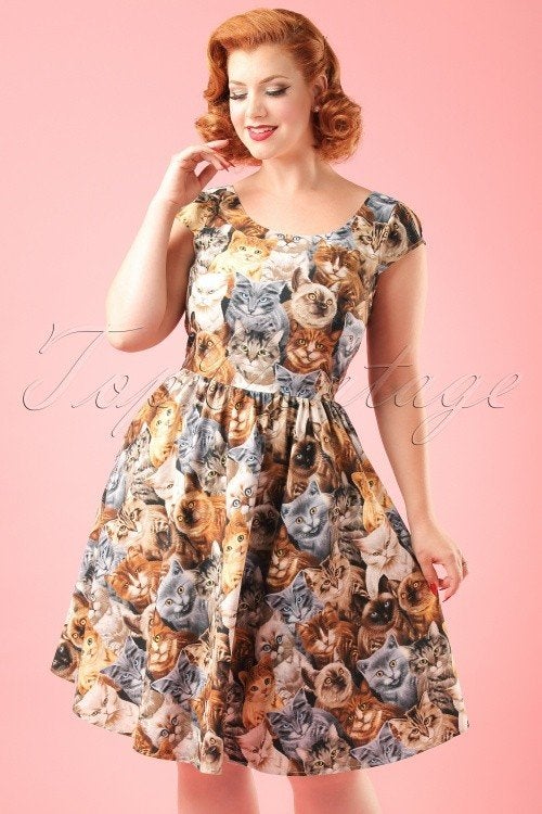 TopVintage Retrolicious Cat Dress. Mt. 42. Als nieuw., Kleding | Dames, TopVintage, Ophalen of Verzenden, Zo goed als nieuw, Maat 42/44 (L)