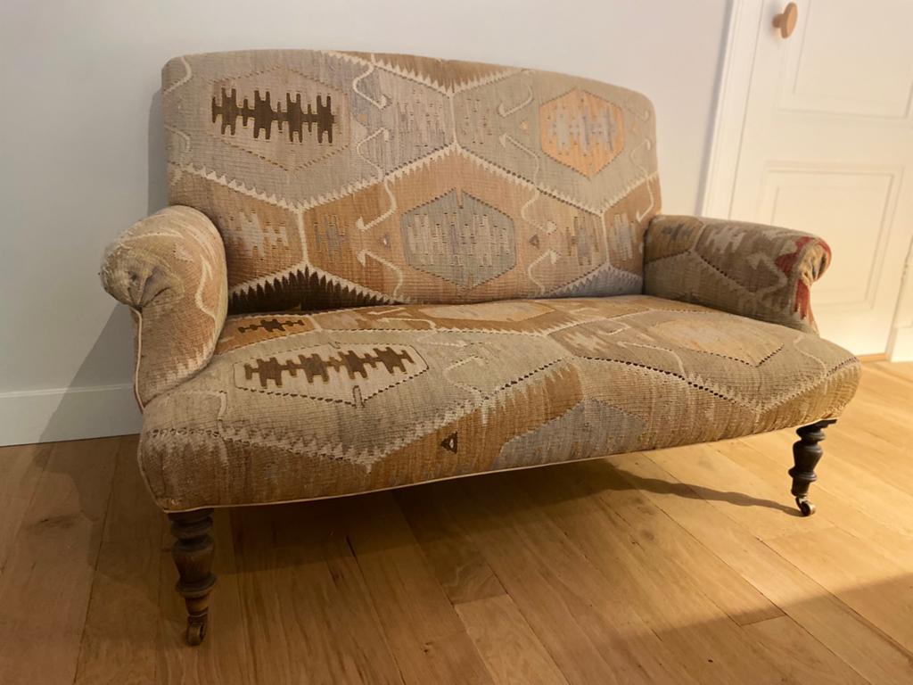 Vintage kelim bankje, Ophalen, Zo goed als nieuw, Tweepersoons, Minder dan 150 cm