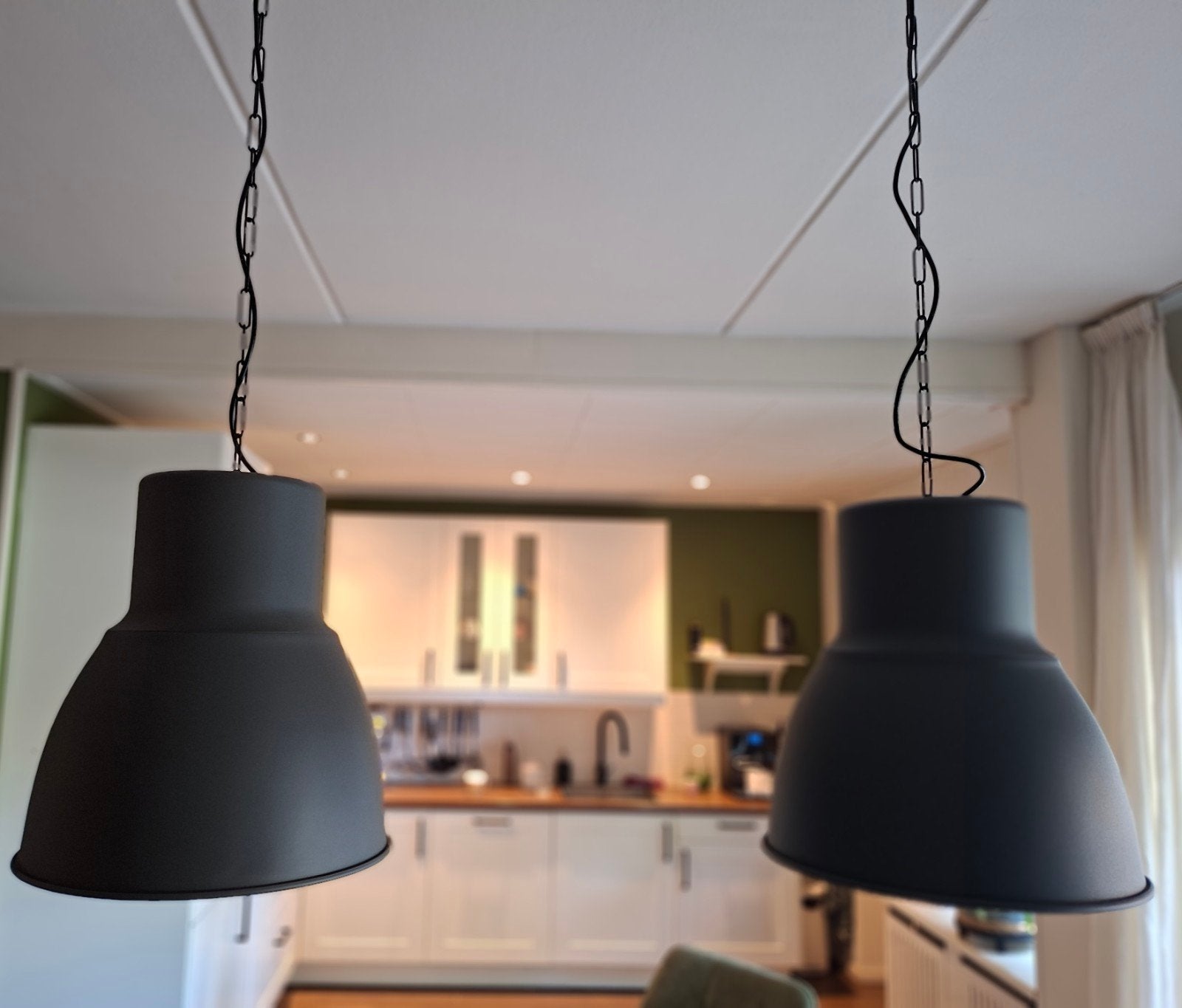 Set van 3 donkergrijze ikea  hanglampen, Huis en Inrichting, Lampen | Hanglampen, Ophalen, Gebruikt, Industrieel, Modern, E27 (groot)