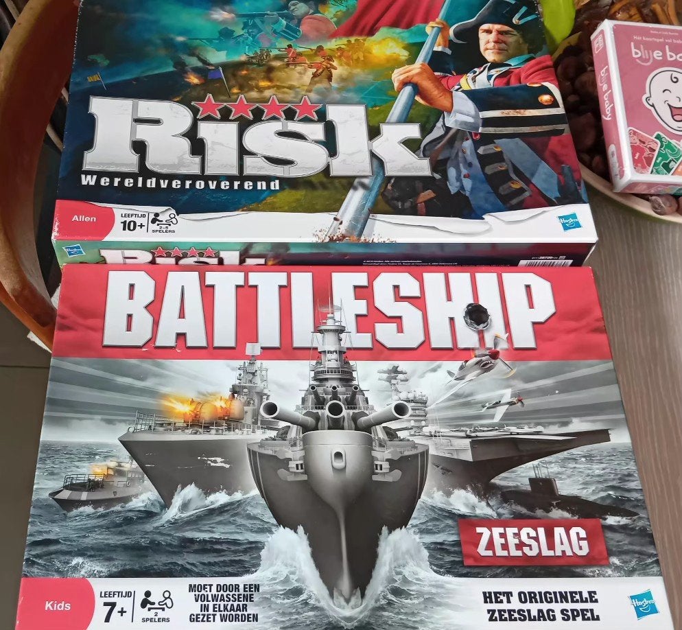 Risk, Zeeslag en Rolit, Een of twee spelers, Ophalen, Zo goed als nieuw, Hasbro, Goliath