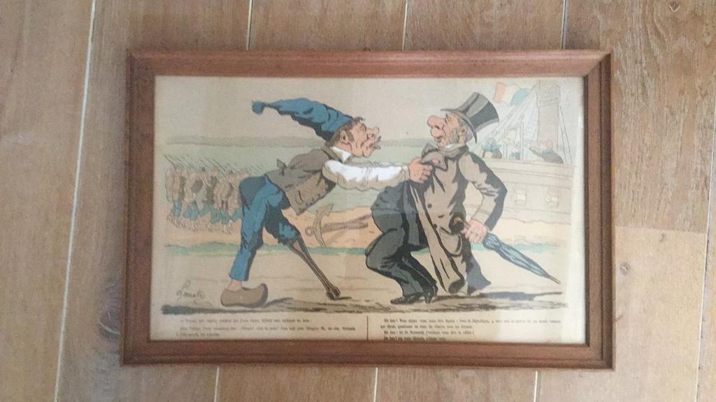 Oude ingelijste Franse prent met karikatuur, Ophalen