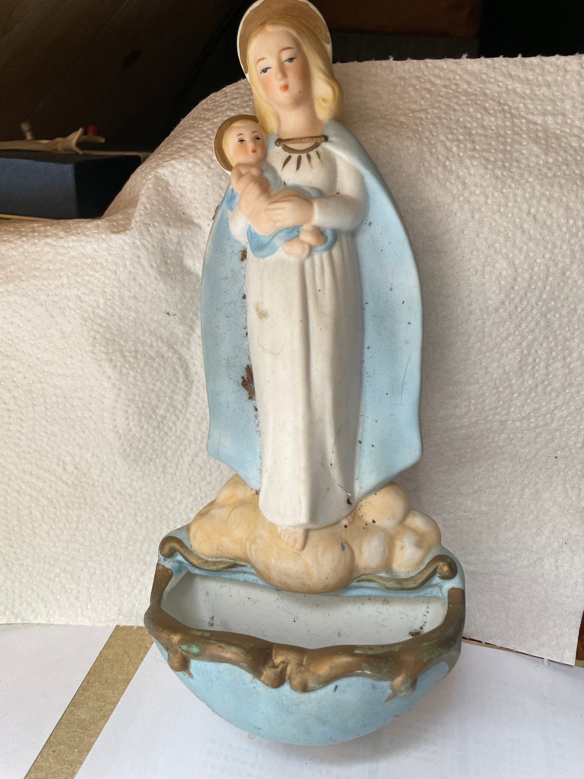 Vintage Mariabeeld met Kind Jezus - Heiligwaterbakje, Ophalen