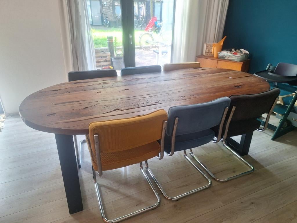 Robuuste natuurlijke mangohouten eettafel - 220x100 cm, Ophalen, Gebruikt, 100 tot 150 cm, 200 cm of meer