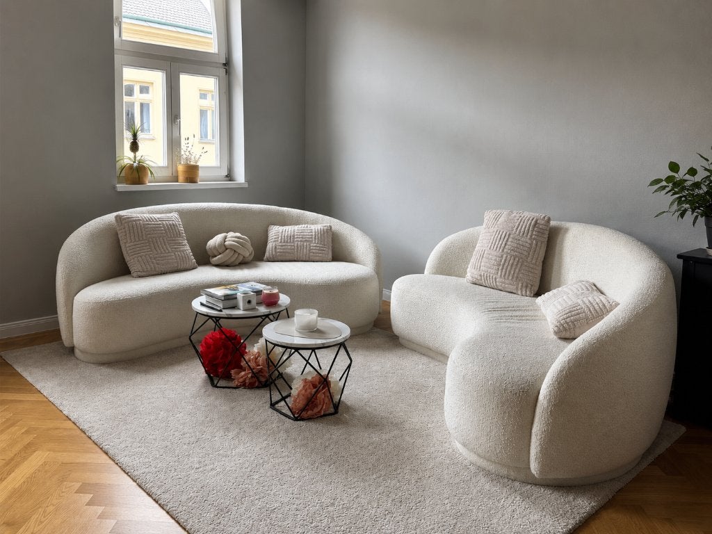 PACK TWO sofas in white bouclette fabric 360€ (EACH 130€), Ophalen, Overige materialen, Gebruikt, 100 tot 125 cm
