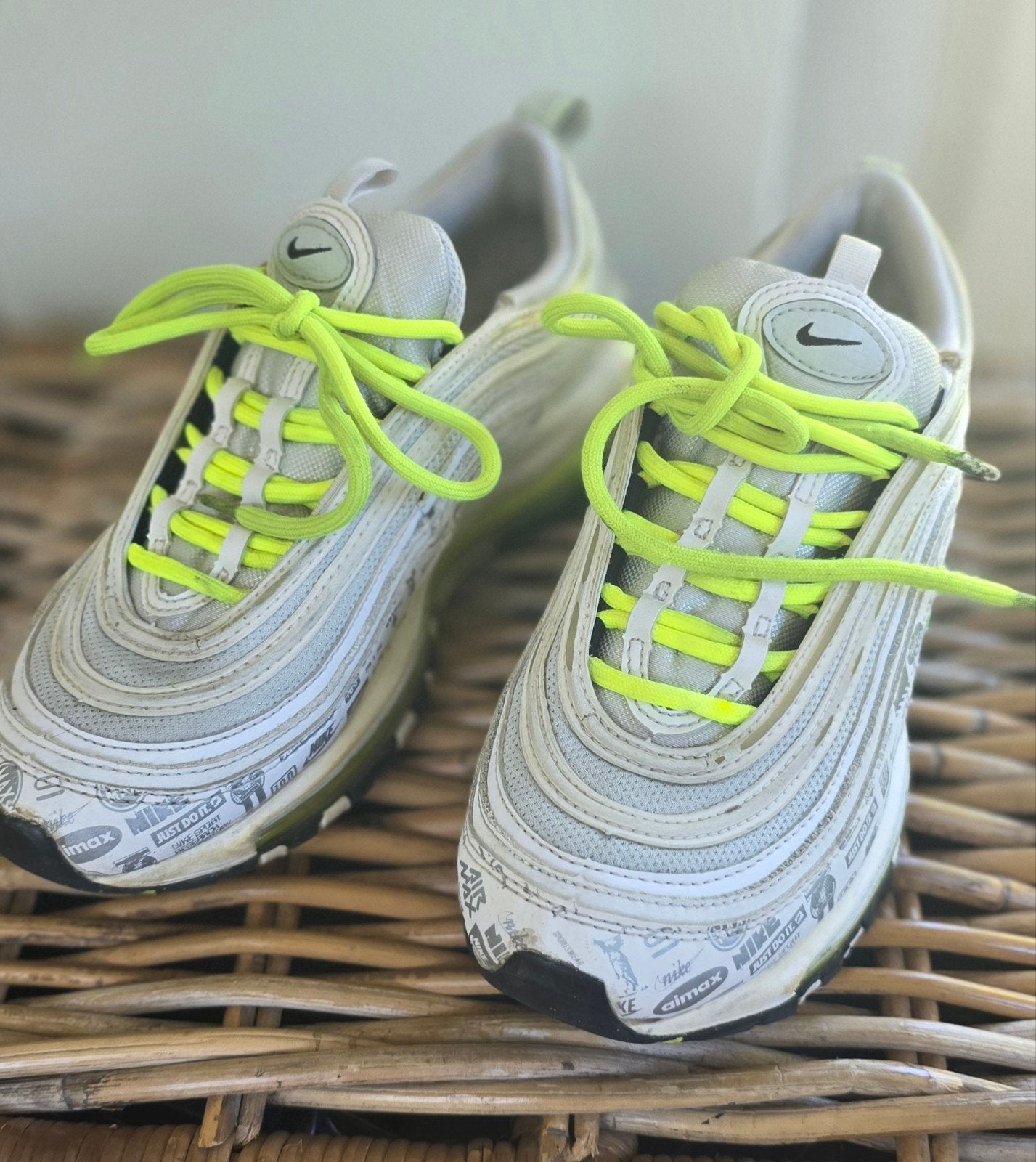 Nike Air Max 97 Sneakers - Wit met Neon Geel €50-,, Wit, Nike, Ophalen of Verzenden, Sneakers of Gympen