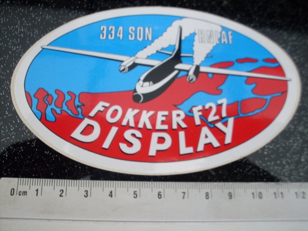 sticker squadron 334 rnlaf fokker F27 display logo KLu, Verzamelen, Stickers, Verzenden, Zo goed als nieuw, Bedrijf of Vereniging