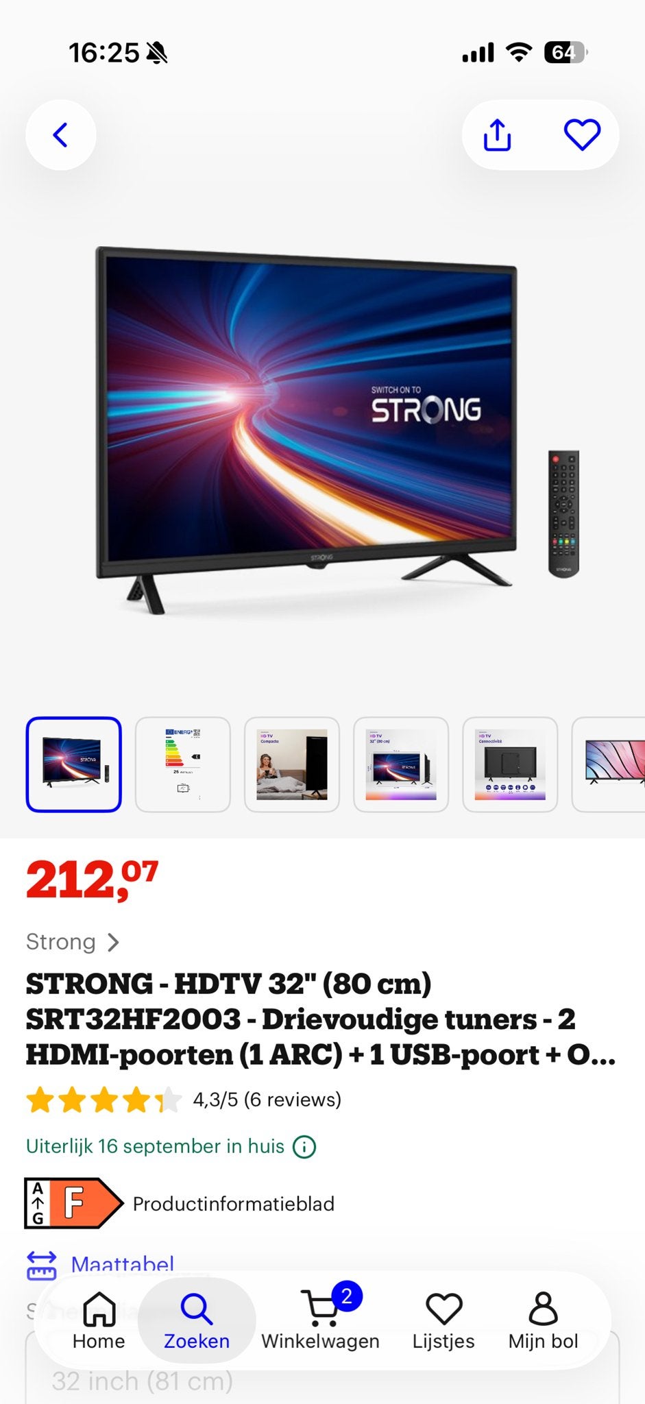 Strong HDTV 32" (80 cm) SRT32HF2003 - Zo goed als nieuw, Ophalen, Zo goed als nieuw