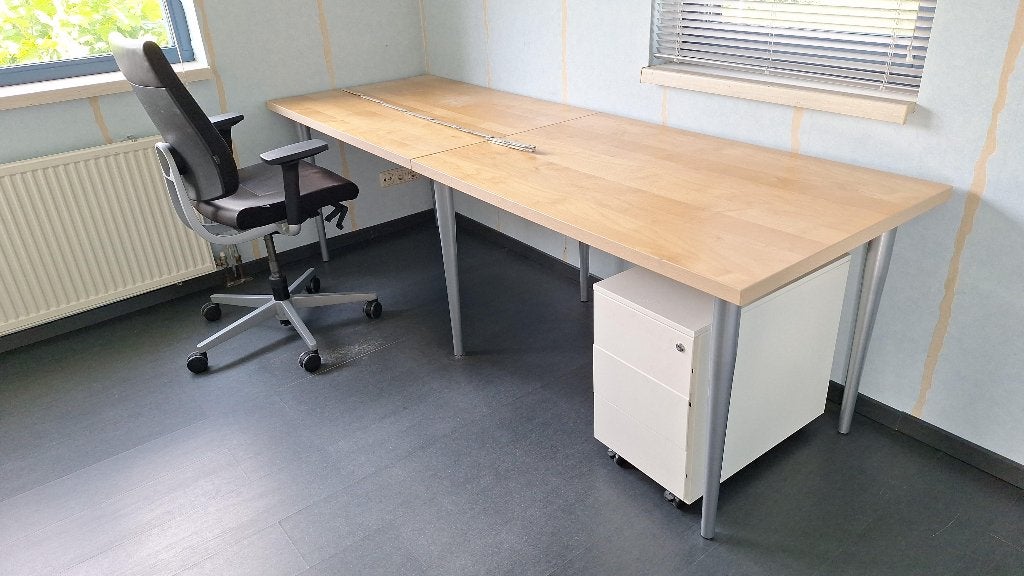 bureau met ladenblok, Ophalen, Demontabel, Hout, Bruin