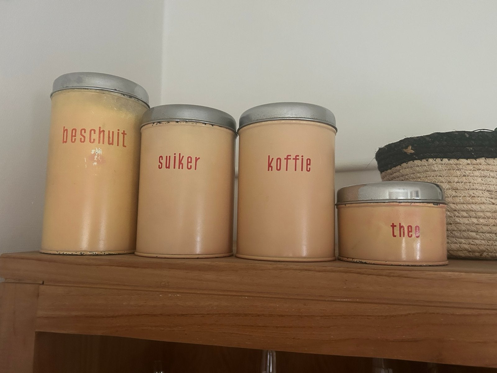 Vintage voorraadblikken: Beschuit, Suiker, Koffie, Thee, Ophalen of Verzenden