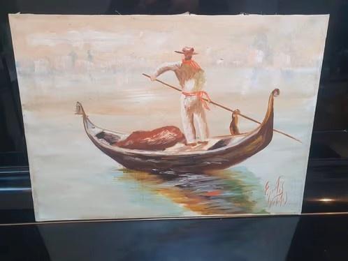 schilderij op doek Venetie Italie gondel gesigneerd, Ophalen