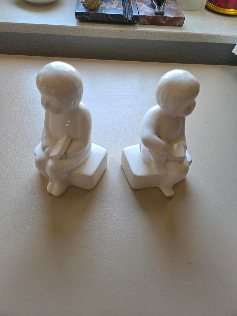 Vintage jaren '80 boekensteunen - twee kinderen, Vintage, Gebruikt, Ophalen of Verzenden, Wit