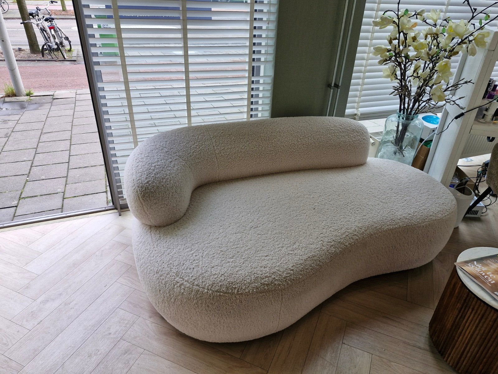 Moderne Bouclé Chaise Longue - Crème Wit, 150 tot 200 cm, Tweepersoons, 75 tot 100 cm, Ophalen of Verzenden