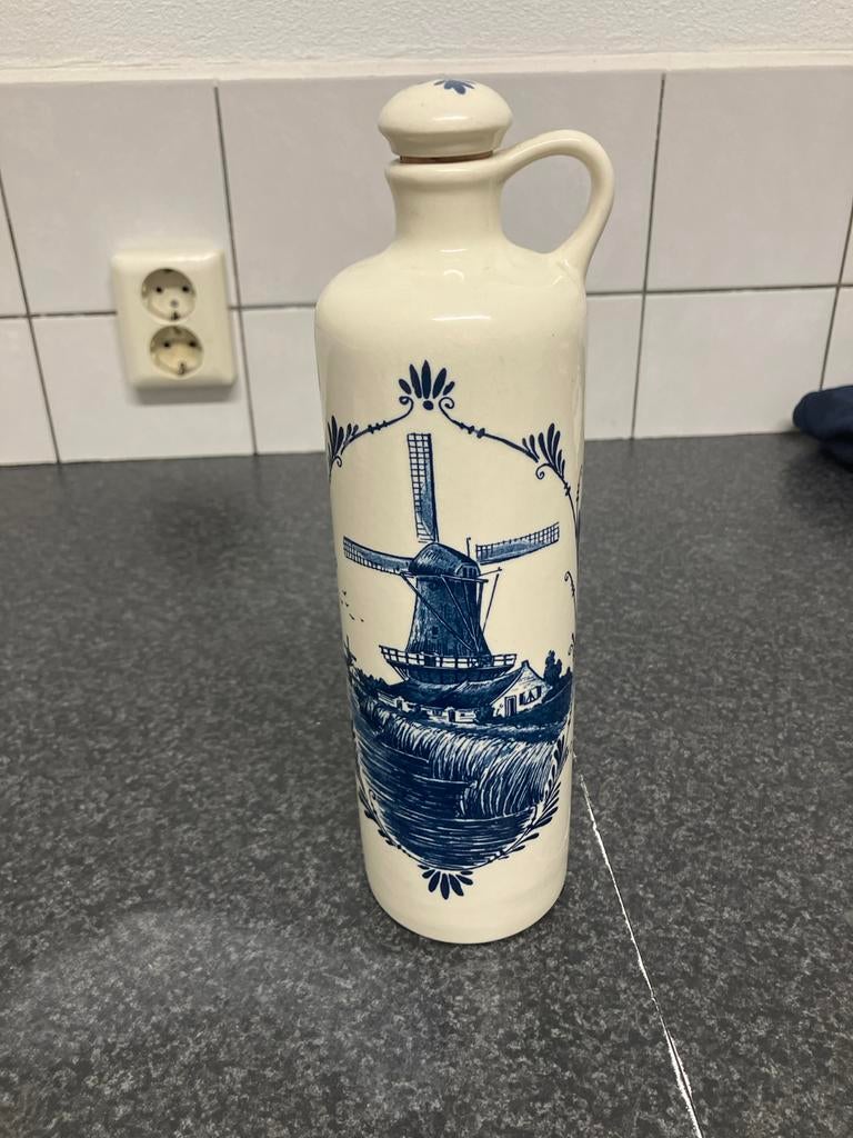 Delfts Blauw karaf/fles met molen decoratie, Ophalen of Verzenden