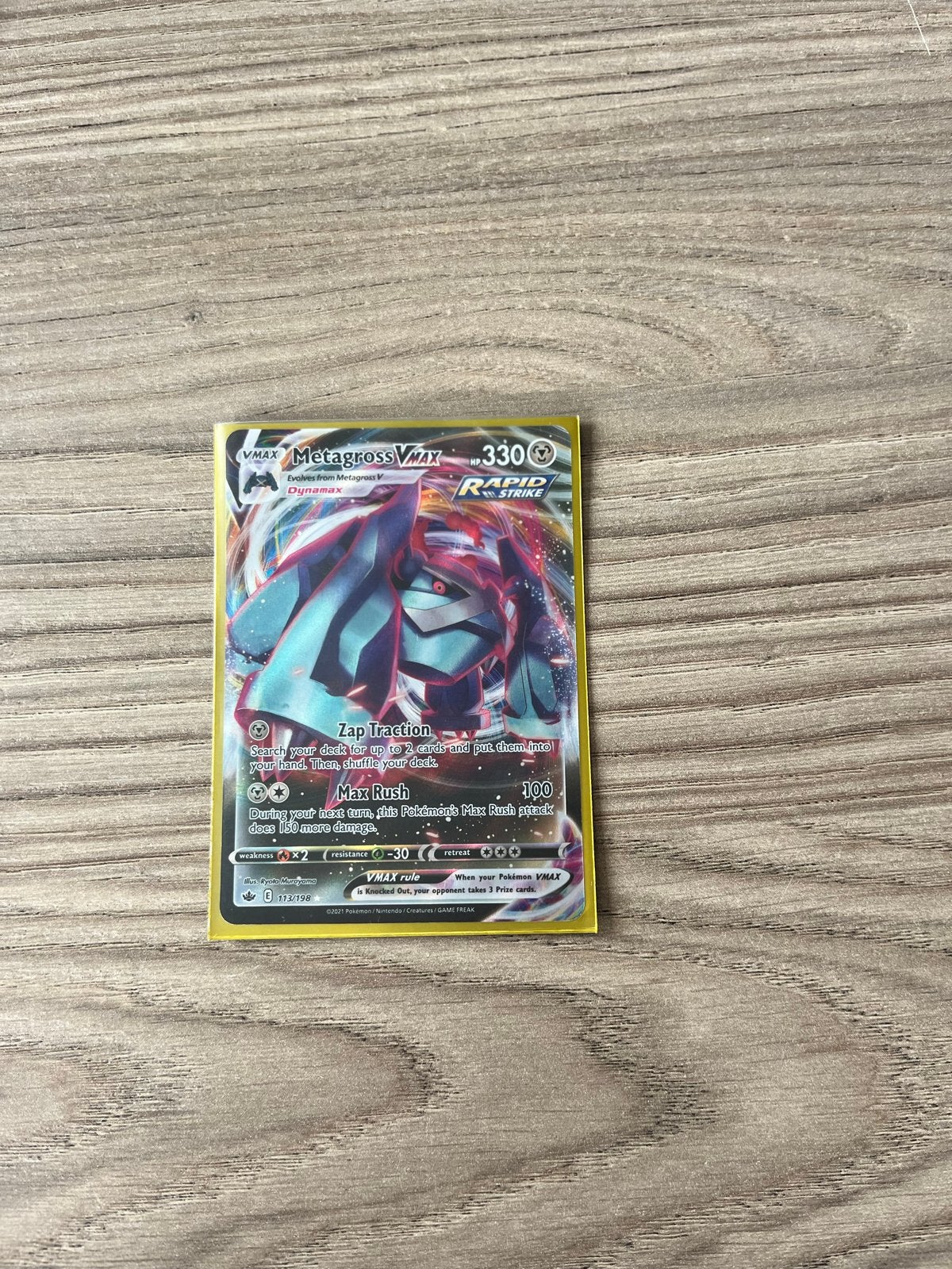 Metagross VMAX Pokémon Kaart - Rapid Strike, Ophalen of Verzenden, Zo goed als nieuw, Losse kaart