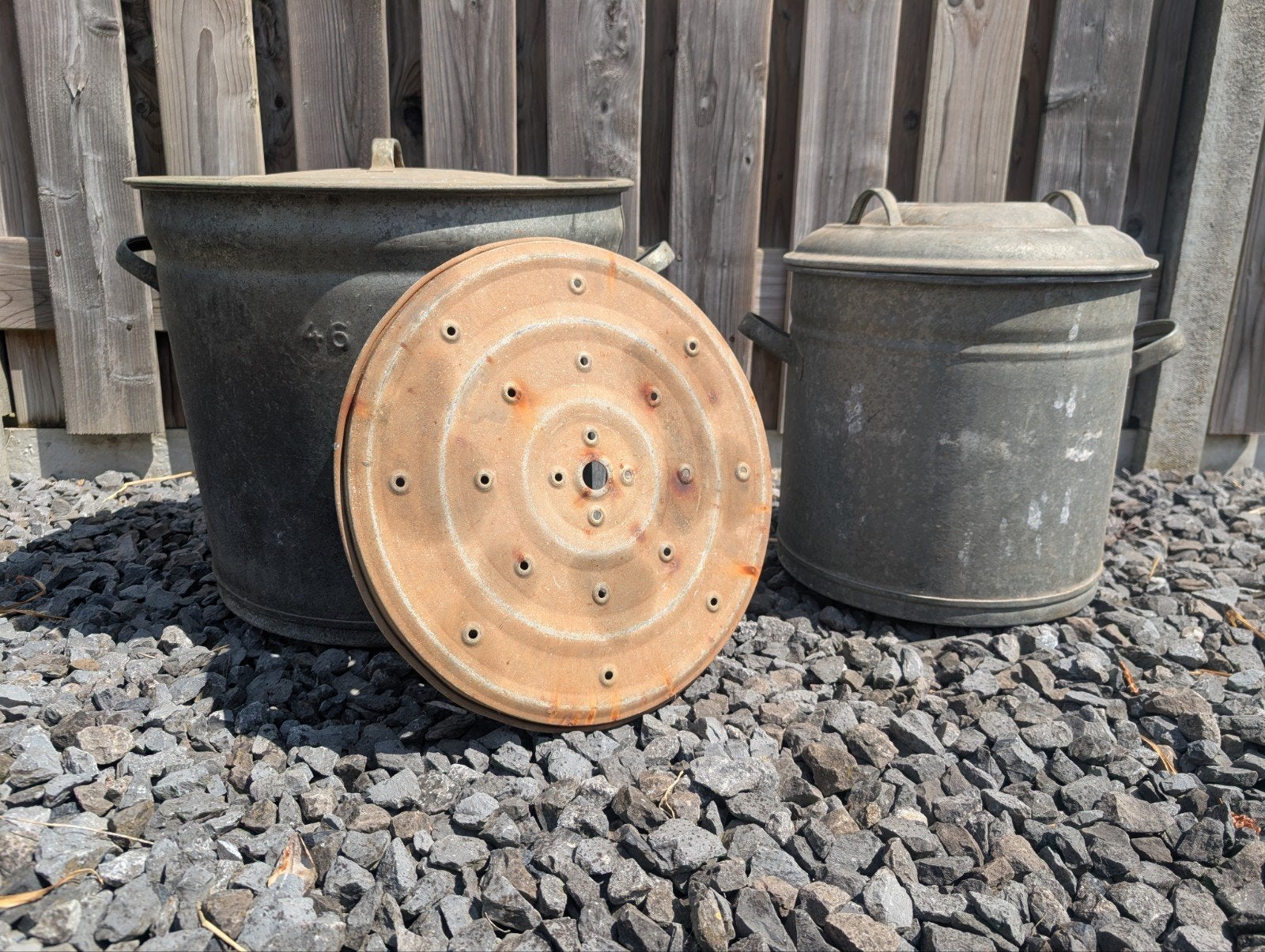 zinken bakken met deksel, Ophalen, Gebruikt, Minder dan 30 cm, Rond