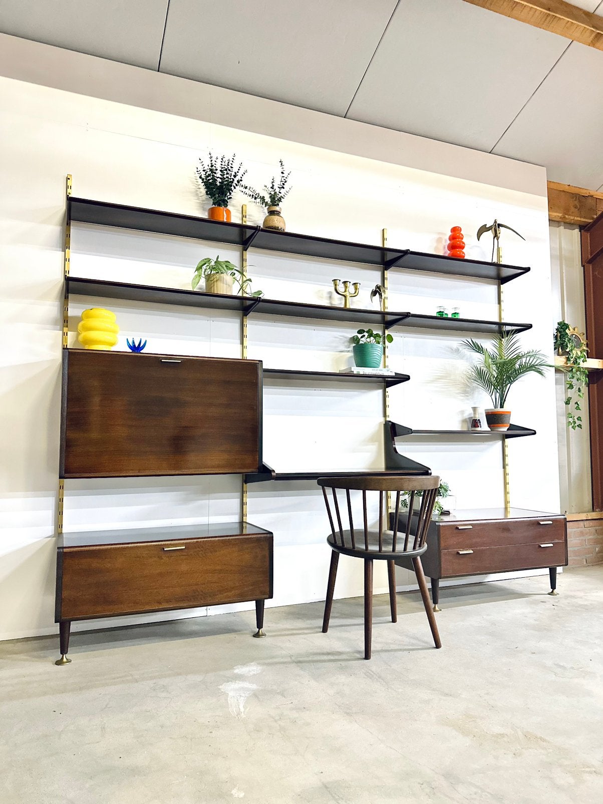 Vintage wandmeubel modulair A.A. Patijn hout jaren 50/60/70, Huis en Inrichting, Kasten | Wandmeubels, 250 tot 300 cm, Gebruikt